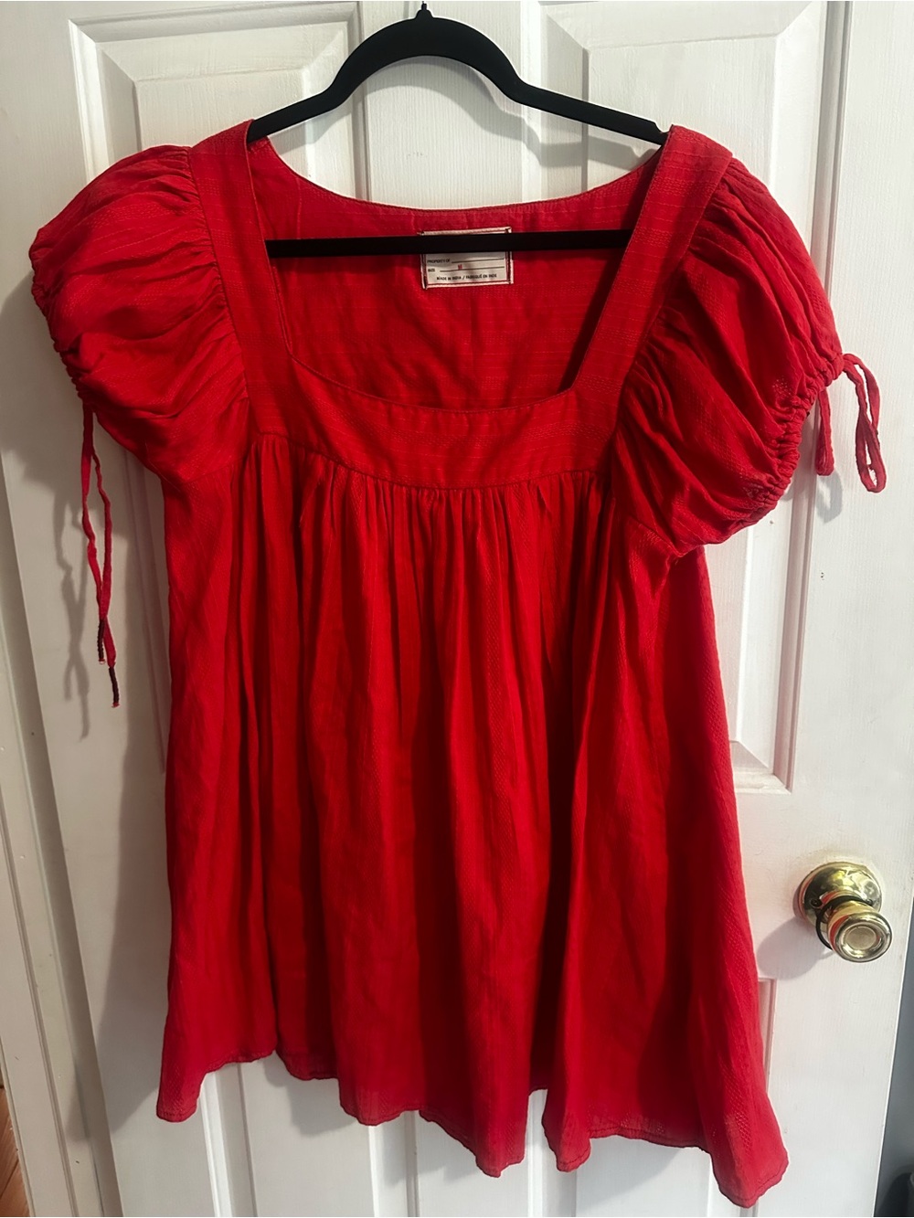 We The Free Red Puff-Sleeve Square Neck Tunic